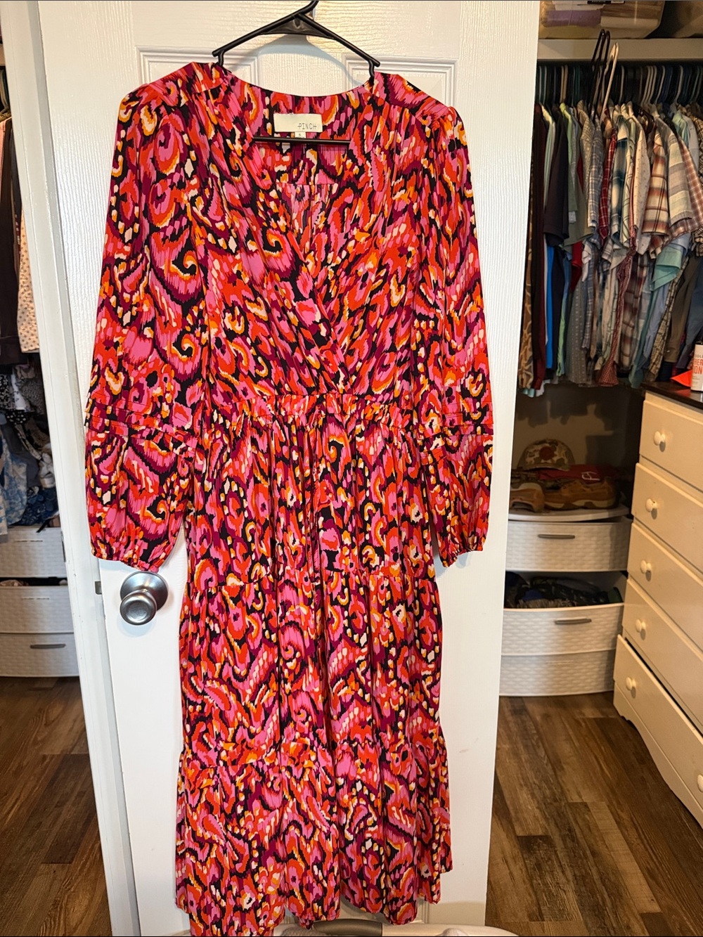 PINCH Vivid Pink Multi-Print Long Sleeve Midi Dress